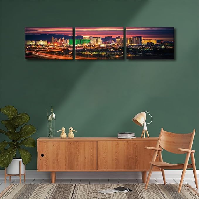 Black and White Wall Pictures for Living Room Las Vegas Skyline Painting on Canvas Wall Decor Art Nevada Cityscape Building Panorama Bedroom Wall Art Modern Artwork Framed Ready to Hang 12x48 Inch
