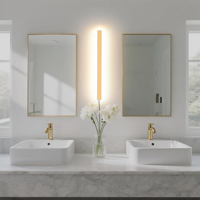 Modern Plug in Wall Sconces, 23.6 inch Frosted Gold LED Long Wall Lights, 12W Warm White 3000K Acrylic Indoor Wall lamp,with 59" Plug Cable for Bedroom, Living Room, Bathroom Makeup, Hallway