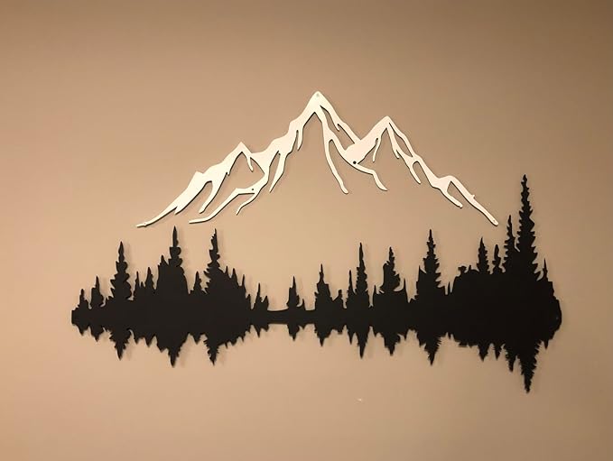 Metal Wall Art | Mountain & Forest Wall Sculptures | Rustic & Modern Wall Decor for Living Room, Home, Bedroom, Office, Kitchen & Outdoor (White, 23.6'' x 15.7'' IN)