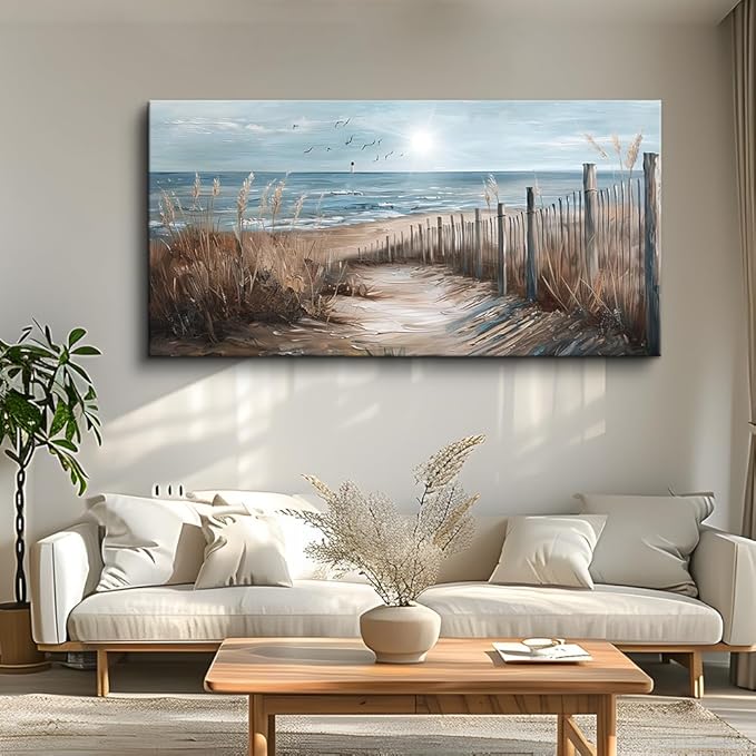 KELIYUAN Wall Art For Living Room Canvas Wall Decor For Bedroom Ocean Sand Dunes Grass Landscape Paintings Office Canvas Art Prints Pictures Artwork Ready To Hang Bathroom Home Decorations 20"x40"