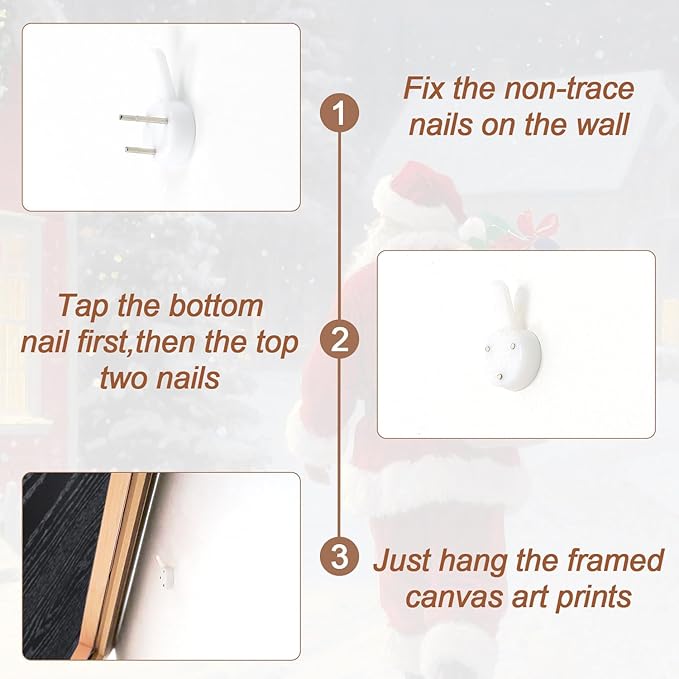 Aurlan Santa Claus is Coming to Town Framed Wall Art(16"x24"), 3PCS Vintage Christmas Winter Holiday Canvas Artwork, Large Xmas Snow Forest Cabin Cottagecore Decor for Home Office Bedroom