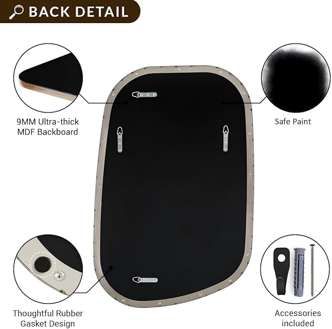 ANDY STAR 24"x40" Irregular Wall Mirror，Polished Chrome Asymmetrical Bathroom Mirror with Stainless Steel Metal Frame, Wall-Mounted Mirror for Bathroom, Entryway (Horizontal/Vertical)