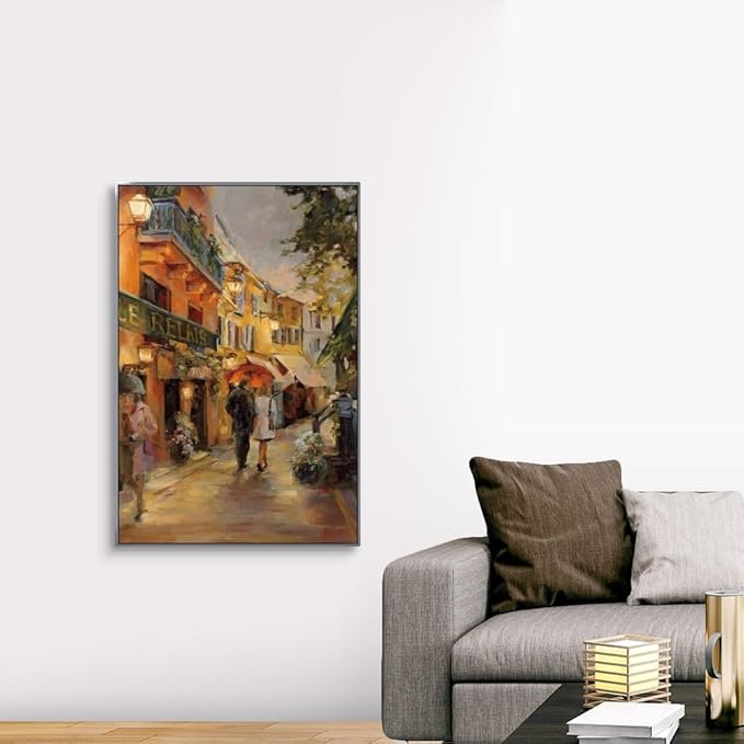 CANVAS ON DEMAND Evening in Paris Silver Float Framed Canvas Wall Art Print by Marilyn Hageman, Traditional, Home Decor, Street Scene Artwork, Nature Artwork, 32" x48in