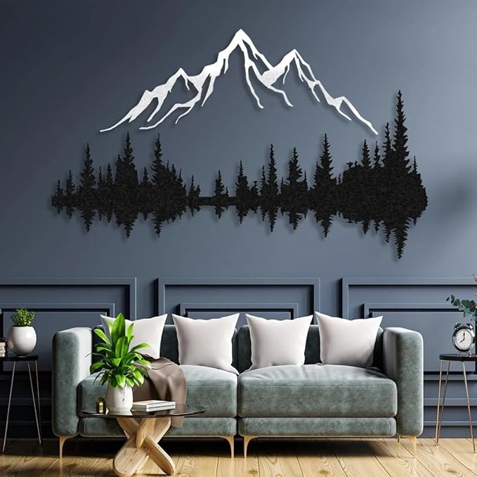 Metal Wall Art | Mountain & Forest Wall Sculptures | Rustic & Modern Wall Decor for Living Room, Home, Bedroom, Office, Kitchen & Outdoor (White, 70.9'' x 47.2'' IN)