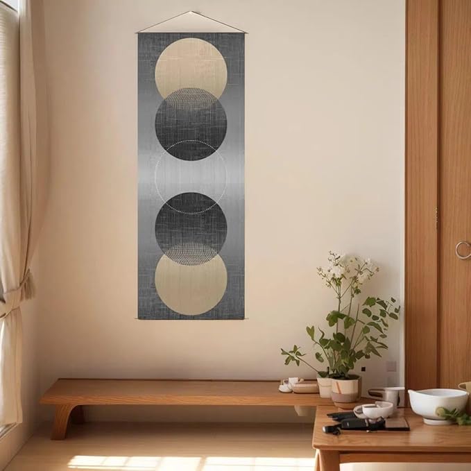 Japanese Hanging Scroll Wall Art: Zen-Enso Circle Vertical Tapestry - W15.7xH47.2" - Feng Shui & Lucky Symbols for Home, Office Decor - HD Print-CTT-7