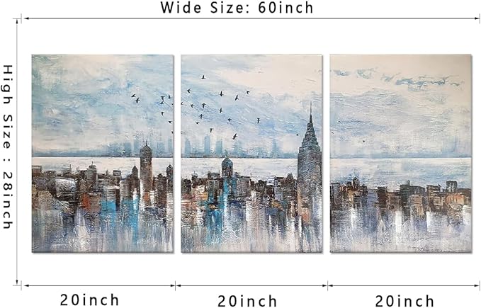 MAMAGO Cityscape Abstract Wall Decor Modern New York Colorful Skyline Wall Art for Bedroom Bathroom Office Artwork Framed Easy to Hang-20x28 inch x3pcs