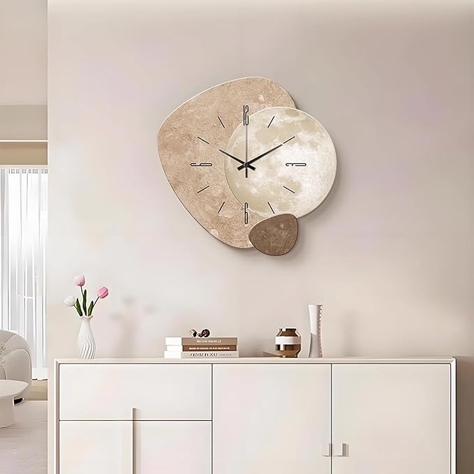 3D Wall Art Decor Clock, Large 3D Wall Sculptures with LED Light, Modern Home Decorative Wall Clocks Acrylic Painting for Living Room Bedroom Entrance Decor(19.7"x19.7", Beige)