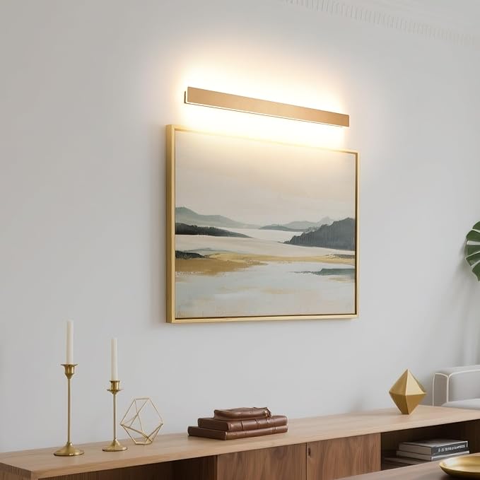 Modern Plug in Wall Sconces, 23.6 inch Frosted Gold LED Long Wall Lights, 12W Warm White 3000K Acrylic Indoor Wall lamp,with 59" Plug Cable for Bedroom, Living Room, Bathroom Makeup, Hallway