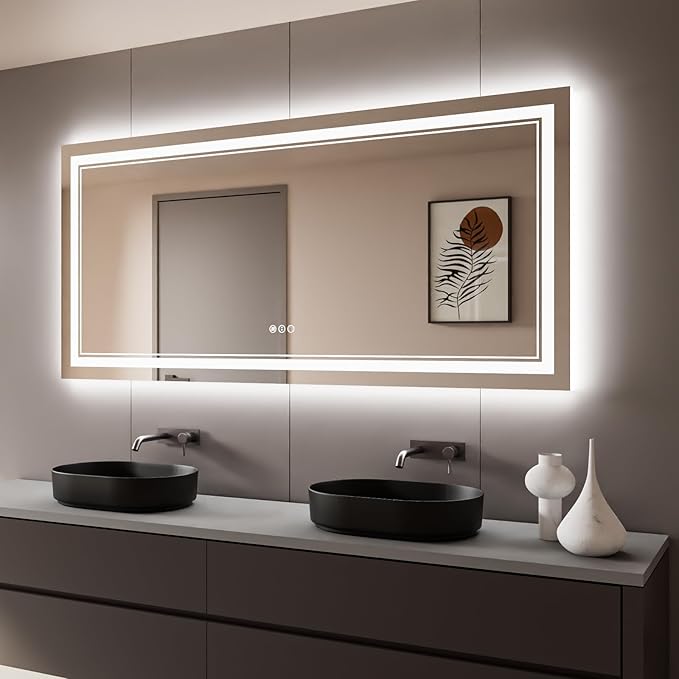 77x36 Inch LED Bathroom Mirror with Lights, Backlit and Front Lighted Bathroom Mirrors for Wall, Anti-Fog Dimmable Memory Shatterproof LED Vanity Mirror for Bathroom