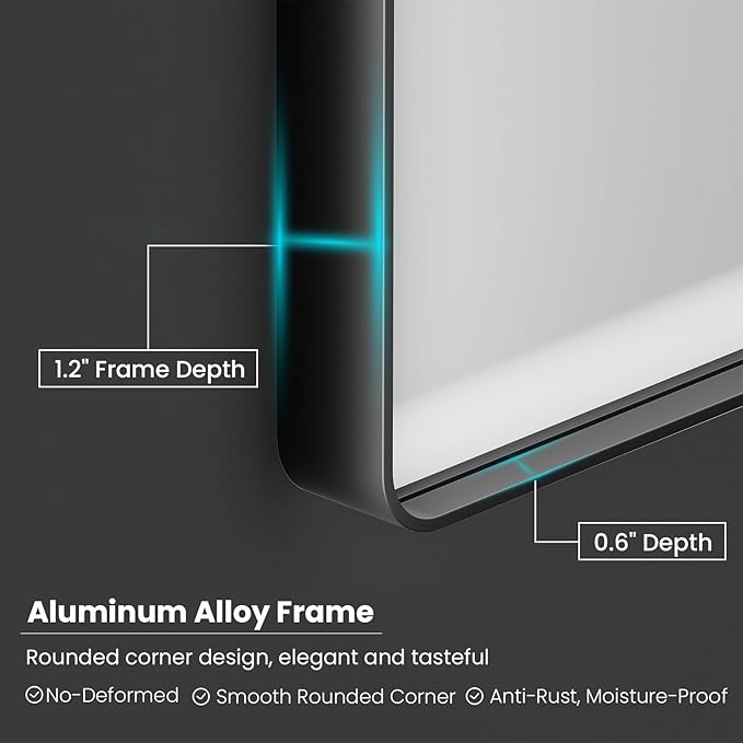 Black Bathroom Mirror 60X28 Inch, Black Metal Framed Mirror for Wall, Rounded Rectangle Matte Bathroom Vanity Mirror with Tempered Glass, Anti-Rust, Horizontal/Vertical