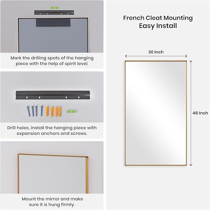 2-Pack Gold Bathroom Mirrors Over Sink 30 x 48 Inch Wall Mounted Aluminum Frame Rectangle Mirror Modern Farmhouse Vanity Mirror