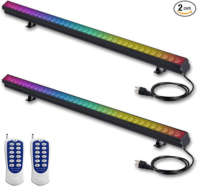 100W Outdoor Wall Washer Light with Remote Control, RGBW 5700K Dimmable Linear Light Bars, 85-265V Waterproof IP67 Outdoor LED Lights Bar for Home Bar Tree, Plug in (2 Pack)