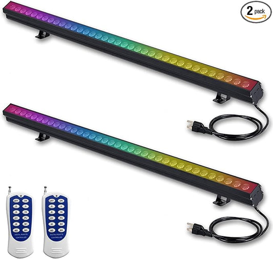 100W Outdoor Wall Washer Light with Remote Control, RGBW 5700K Dimmable Linear Light Bars, 85-265V Waterproof IP67 Outdoor LED Lights Bar for Home Bar Tree, Plug in (2 Pack)