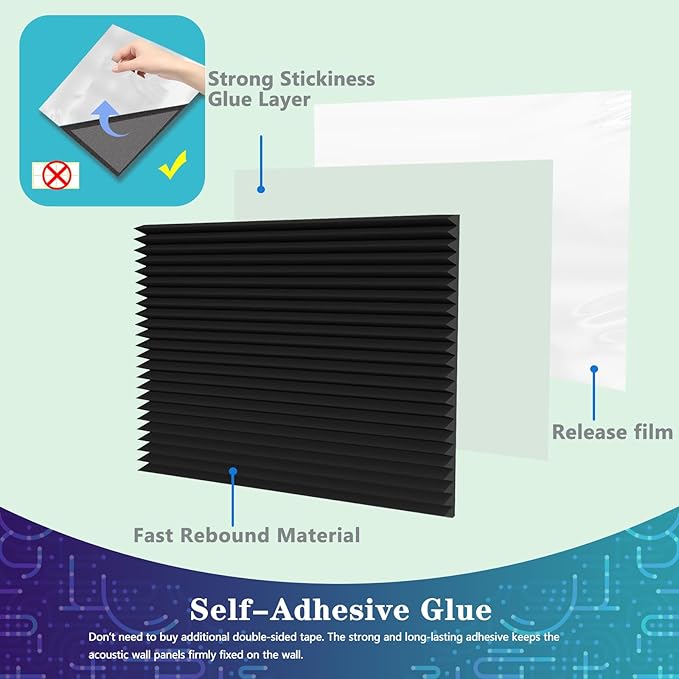 Acoustic Foam Panels, 4 Pack 48x24x 1 Inch Sound Absorbing Panel Upgraded Self-Adhesive Soundproof Wall Panels Treatment for Home Office Studio (4pc)