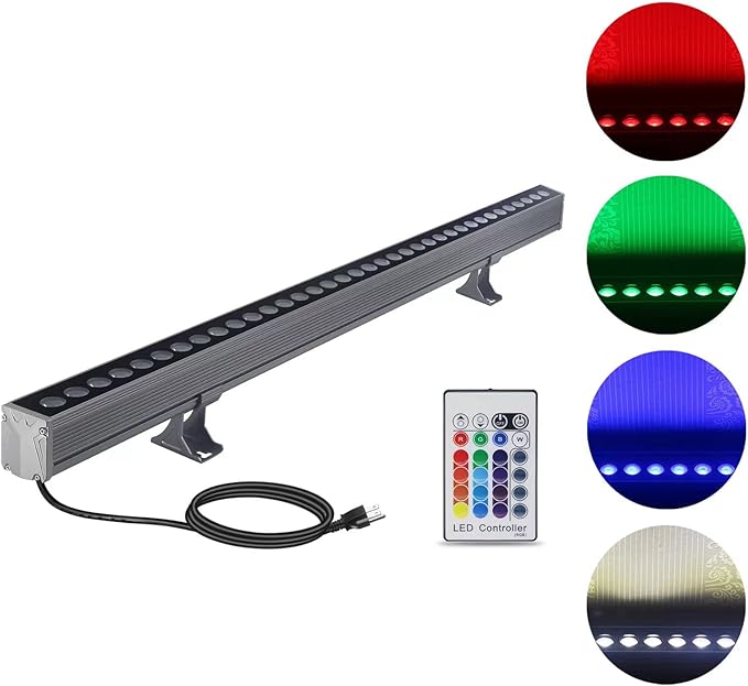 Wall Washer Light with RF Remote Controller, 144W 40'' Linear RGBW 5000K Daylight LED Flood Light, IP65 Weatherproof Color Changing LED Spot Light for Indoor Outdoor Lighting Projects