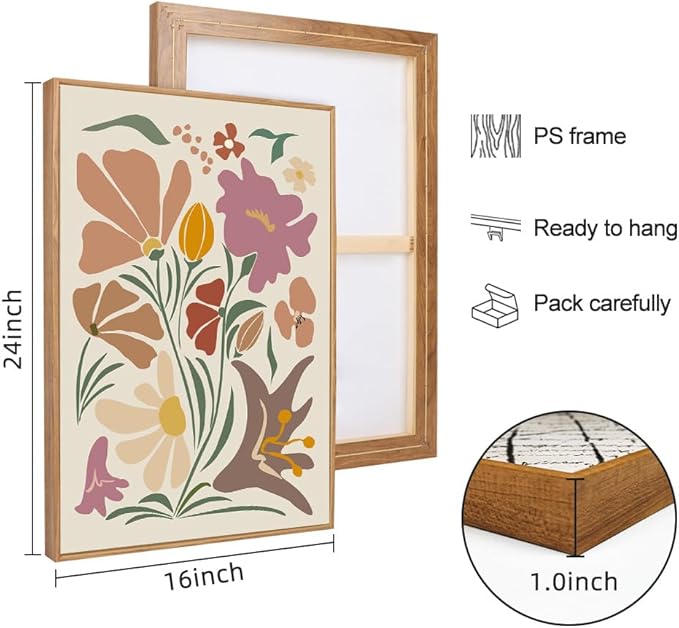 CHDITB Henri Matisse Framed Canvas Art Prints, Pink Beige Flower Market Wall Decor, Minimalist Floral Painting, Abstract Matisse Wall Art for Living Room, Bedroom, Dining Room 16"x24"x3