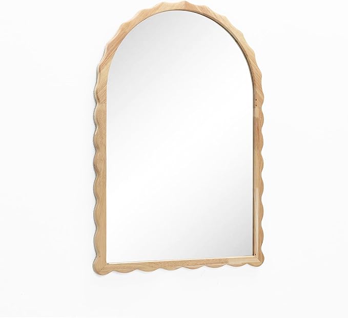 LuxenHome Arched Wall Mirror, 34"x23.5" Large Rubberwood Scalloped Framed Bathroom Mirror, Wall Mounted Decorative Wavy Mirrors, Wooden Arch Mirrors for Entryway Living Room Bedroom Home Decor