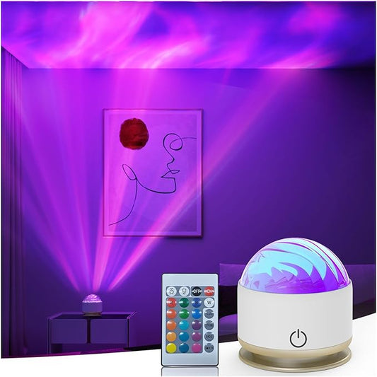 Northern Light Projector, Battery Operated Aurora Night Light, 16 Colors Galaxy Lamp Ocean Wave Ceiling Projector Mood Ambient Lighting for Bedroom Party Adults Kids Room Toddler Girl Gift