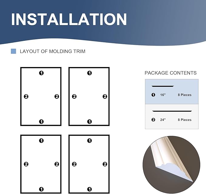 NeatiEase 4 Set Peel and Stick Wall Molding Trim Kit, 16" x24" Premade Wainscoting Panels, Self Adhesive Moulding Panel for Interior Walls Picture Frame