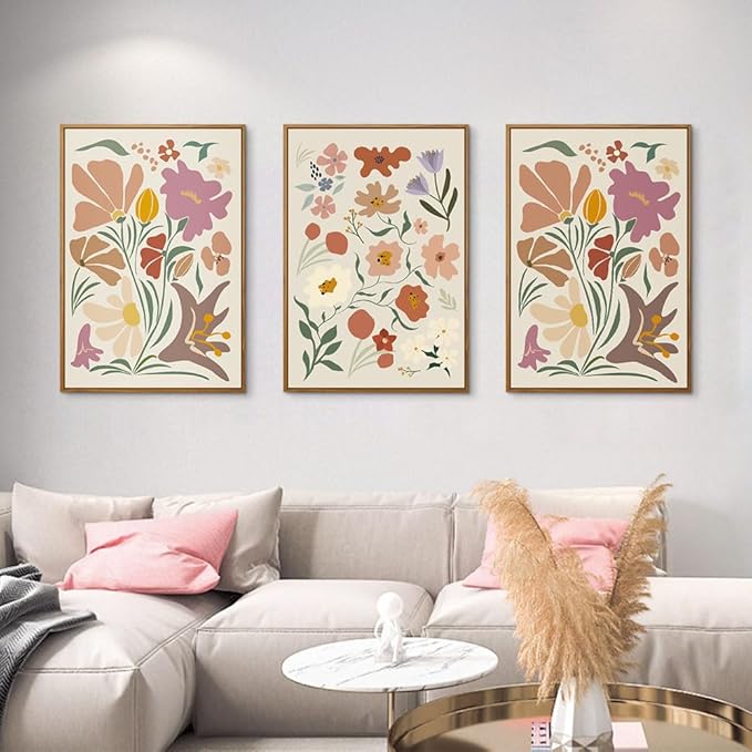 CHDITB Matisse Framed Canvas Wall Art Flower Abstract Wall Painting, Wildflower Wall Art,Boho Floral Wall Decor, Minimalist Matisse Botanical Art Print For Girl Room Bedroom Living Room Office 24"x36"