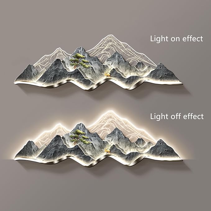 Large 3D Wall Art Decor ,Living Room Hanging Mural,Modern Wall Art, Handmade Wall Sculpture with Lighting Strip Oriental Decor, Traditional Chinese Welcoming Wall Hanging Painting Home Decor(D,120*40c