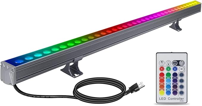 LED Wall Washer Light with RF Remote, 144W RGBW+5000K Landscape Linear Wall Wash Light Bar, 40'' Color Changing Spot Light for Indoor Outdoor Building, Weddings, Commercial Lighting