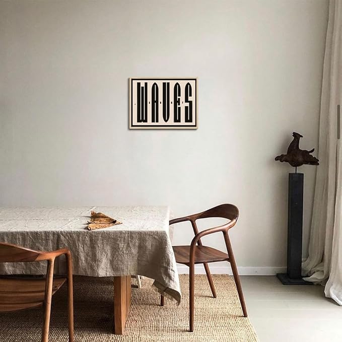 KISSFOX Retro WAVES Surf OAK Wood Framed Wall Art Farmhouse Coastal Typography Canvas Art Prints Rustic Southwestern Pictures Wall Decor Modern Mid Century Artwork For Gallery Entryway Living Room