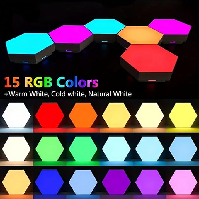 8 Pack Hexagon Light Panels - Smart RGB Hexagon LED Lights Wall Lights with APP & Remote Control Cool Music Sync Gaming Lights for Lving Room, Bedrooms, DIY Lovers, Gifts, Gaming Room, Kids