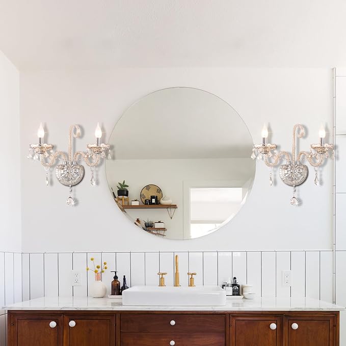 Classic Crystal Wall Sconce Crystal Wall Light 2 Lights European Style Wall Lamp with Double Head and Pendant for Hallway Living Room Luxurious Decor Lamps Hang on The Wall