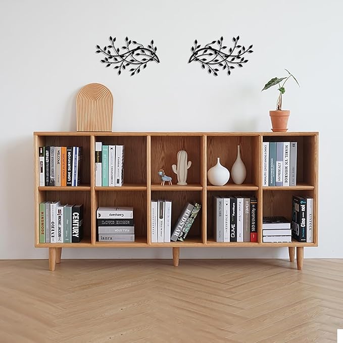 2 Pieces Metal Tree Leaf Wall Decor Vine Olive Branch Leaf Wall Art Wrought Iron Scroll Sculptures Home Decor Above The Bed,Branches Hanging Wall Decor for Livingroom and Outdoor(Black)