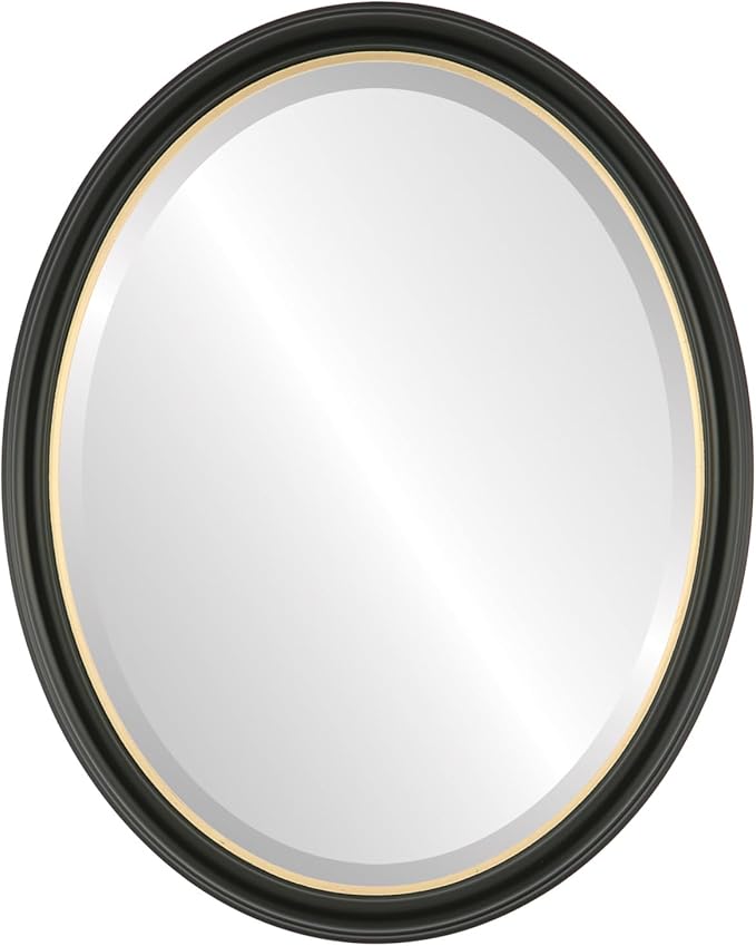 OVALCREST Oval Beveled Wall Mirror for Home Decor - Hamilton Style - Matte Black with Gold Lip - 20x26 Outside Dimensions