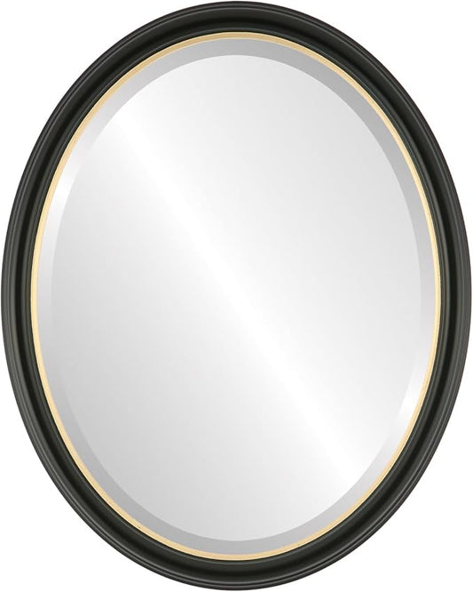 OVALCREST Oval Beveled Wall Mirror for Home Decor - Hamilton Style - Matte Black with Gold Lip - 20x26 Outside Dimensions