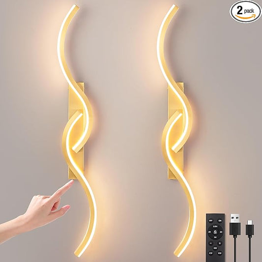 Battery Operated Wall Sconces, Rechargeable Wall Sconces, 3000K-6500K LED Wireless Wall Light, Modern Wall Lamp not Hardwired for Living Room Bedroom Hallway (Gold)