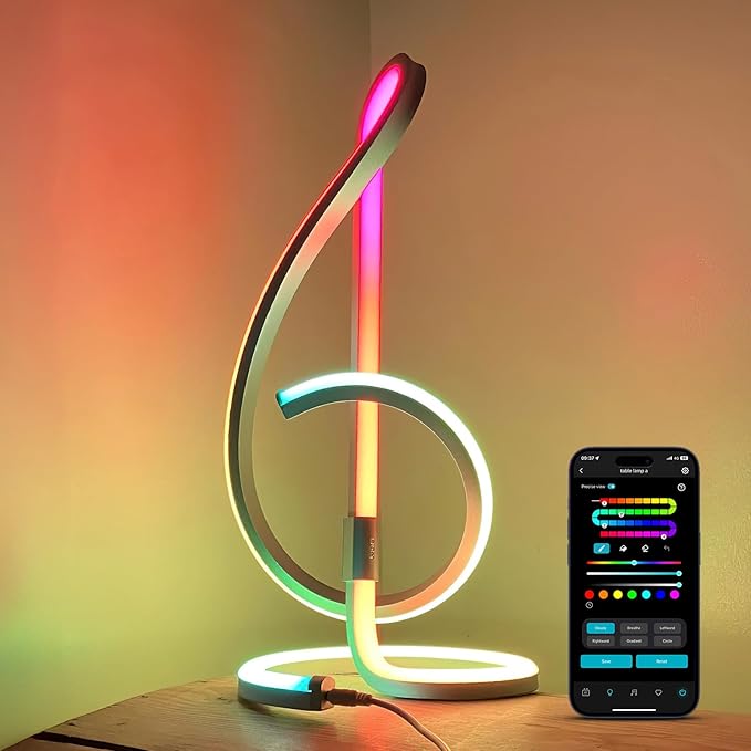 Lepro TB2 AI Smart Table Lamp, RGB+IC Addressable LED Lamps Alexa Google Home Enable, APP Control DIY Color Changing Modern Spiral Lamp, Music Sync, AI Generated Lighting LLM, 2.4 GHz WiFi/Bluetooth