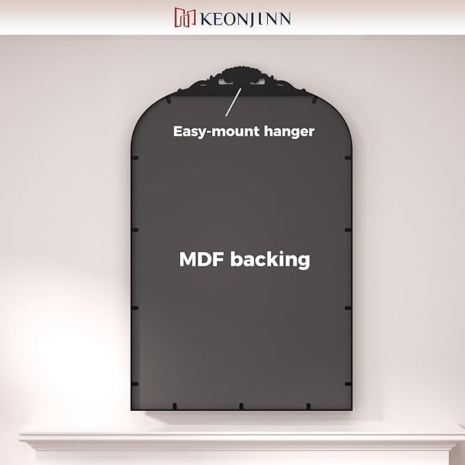 Keonjinn Antique Arched Mirror - 24" x 36", Black Vintage Wall Mirror with Metal Frame, Baroque Arch Design, Decorative for Mantle, Bathroom, Living Room, Hallway, Fireplace