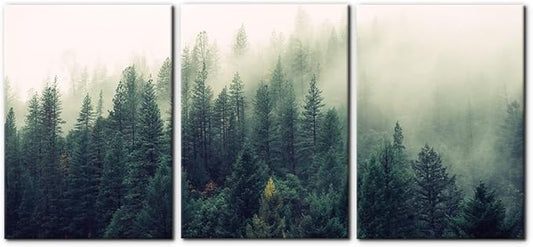Pacimo Canvas Print Wall Art Set Aerial View of Pine Trees in Mist Nature Wilderness Photography Realism Rustic Scenic Modern Artwork Decor Stretch and Framed Ready to Hang - 20"x28"x3