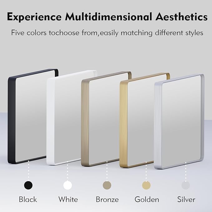 Black Bathroom Mirror 22X30 Inch, Black Metal Framed Mirror for Wall, Rounded Rectangle Matte Bathroom Vanity Mirror with Tempered Glass, Anti-Rust, Horizontal/Vertical