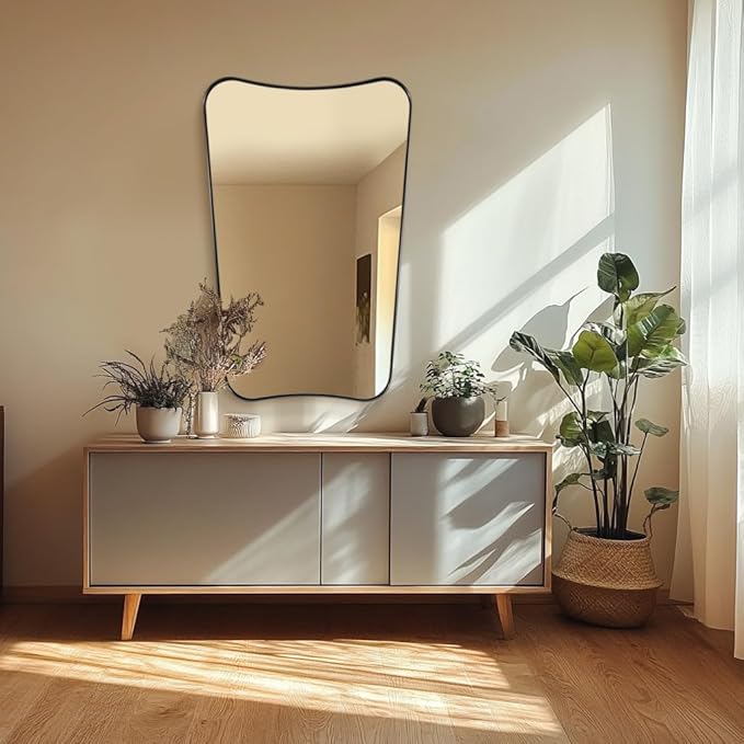 ANDY STAR Matte Black Mirror, 24x40 Inch Bathroom Vanity Mirror, Asymmetrical Mirror in Premium Stainless Steel Frame, Deep 1’’, Butterfly Shaped Decorative for Bathroom, Powder Room, Entryway