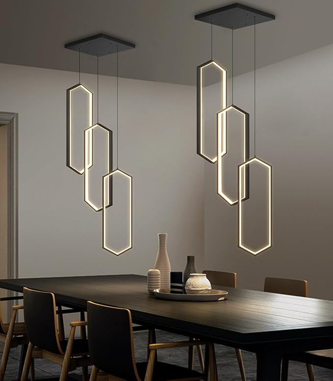 3 Rings Modern Chandelier LED Dimmable Pendant Lighting Adjust Ceiling Light for Dining Room Foyer Lobby Living Room Staircaes Black