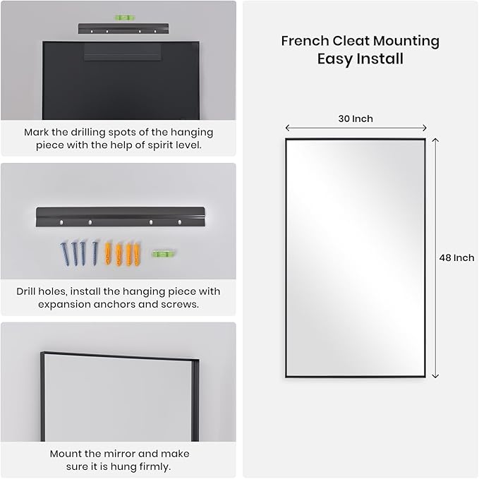 2-Pack Black Bathroom Mirrors Over Sink 30 x 48 Inch Wall Mounted Aluminum Frame Rectangle Mirror Modern Farmhouse Vanity Mirror