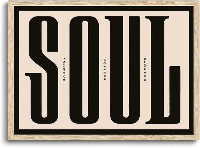 KISSFOX Retro Western Typography OAK Wood Framed Wall Art Farmhouse Soul Canvas Art Prints Rustic Southwestern Pictures Wall Decor Modern Mid Century Artwork For Gallery Bedroom Entryway Living Room