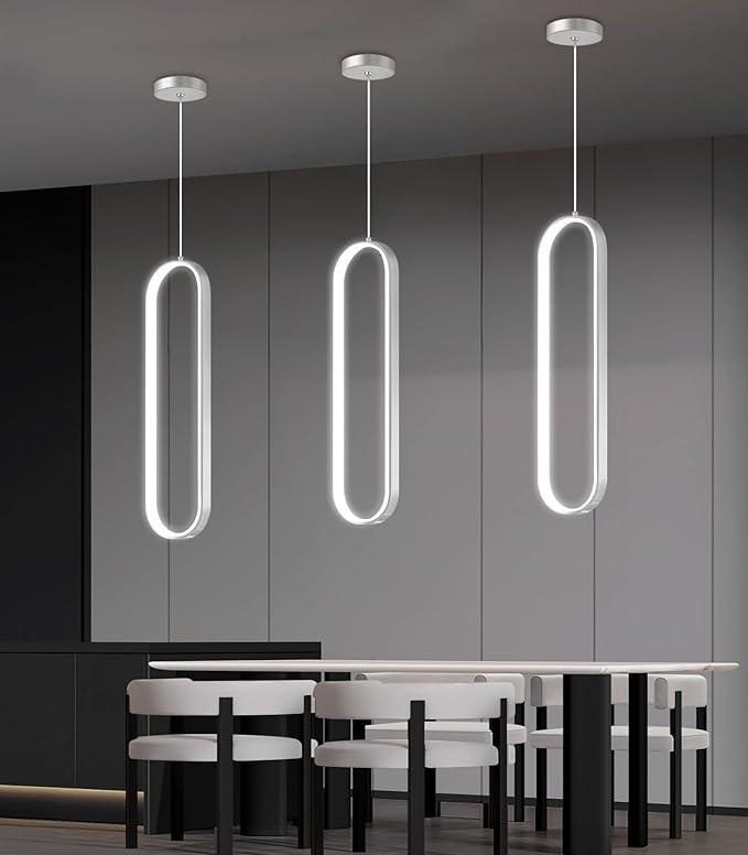 Modern Ring Chandelier LED Dimmable Ceiling Light for Living Room Kitchen Island Staircaes Silver