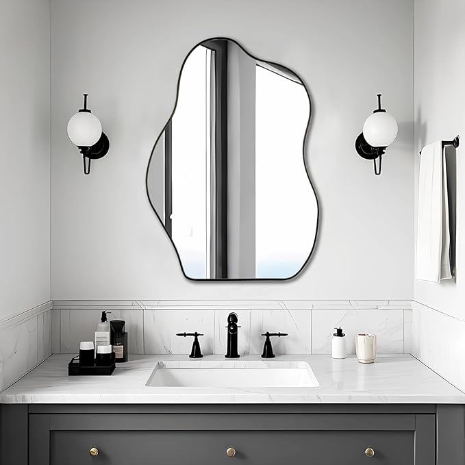 BOMINICA Irregular Wall Mirror - Asymmetrical Mirror for Bathroom, Living Room, Entryway, Bedroom - 20" x 28"