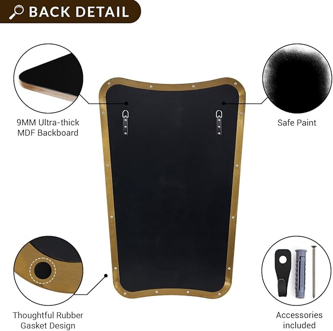 ANDY STAR Gold Mirror, 24x36 Irregular Wall Mirror, Gold Antique Bathroom Vanity Mirror, Brass Mirrors for Wall, Asymmetrical Mirror in Rust-Proof Stainless Steel Metal Frame, Wall Mount Vertically