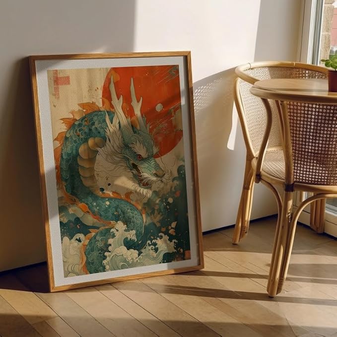 Japanese Dragon Poster, Traditional Asian Mythical Creature Wall Art Print, Zen Home Decor for Living Room, Bedroom or Office, Unique Gift for Dragon Lovers (Unframed) (20x30)