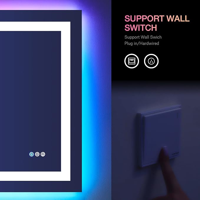 LOAAO 48"X40" LED Bathroom Mirror with Lights, Anti-Fog, Dimmable, RGB Backlit + Front Lighted, Bathroom Vanity Mirror for Wall, Memory Function, Waterproof, Tempered Glass