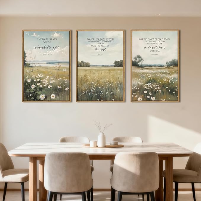 Anyzal Christian Jesus Wall Art Bible Scripture Wall Decor Farmhouse Wildflower Paintings Set of 3 for Living Room Bedroom Dining Room16x24 Inch