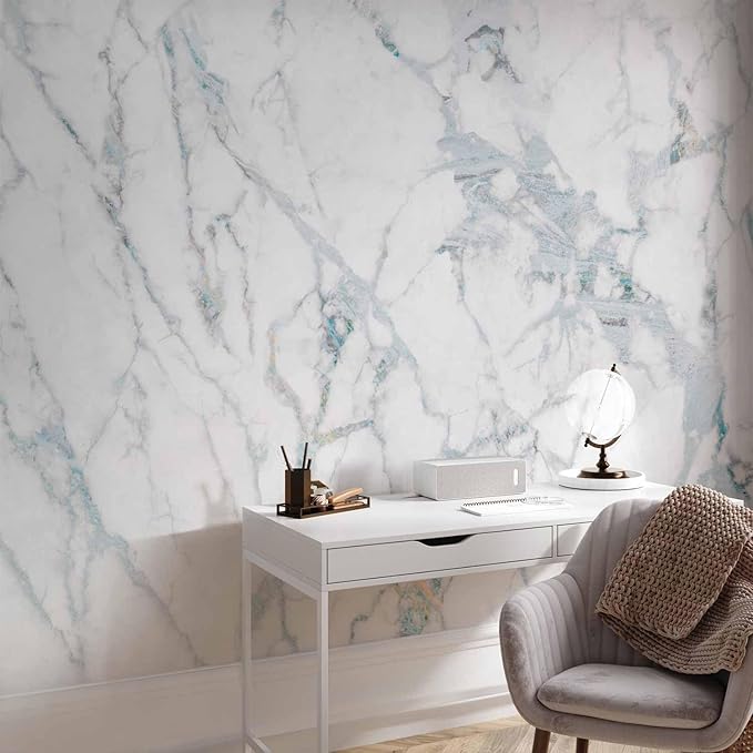 artgeist Premium Wall Mural Marble 118x83 in - Non-Woven Wallpaper Fleece Wall Decor Photo Print Picture Image Design Home Mural Stone Wall Abstract 3D Effect White Grey f-C-10044-a-c