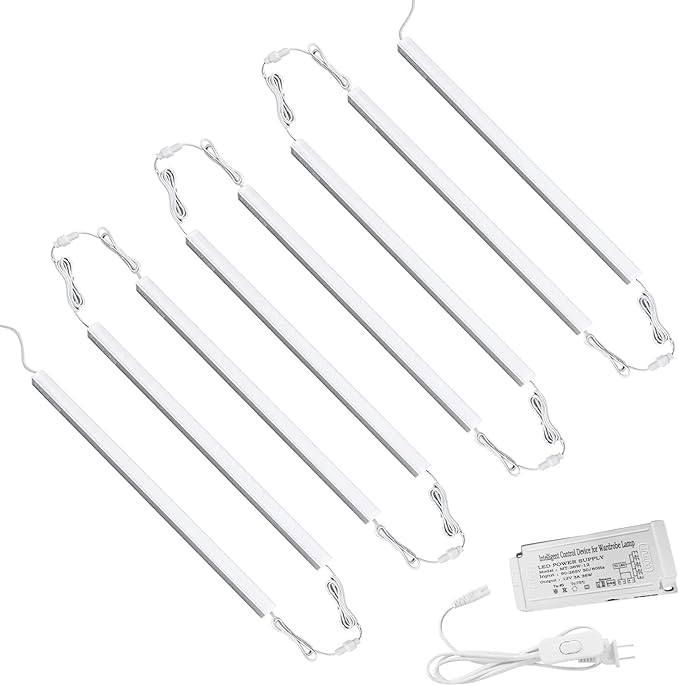 Cefrank Under Cabinet Lighting, 8pcs 12" V-Shape Linkable LED Light Bars for Kitchen Cabinet, Showcase Display, Shelf - 16Watt 1600Lumens - Pure White (6000K)