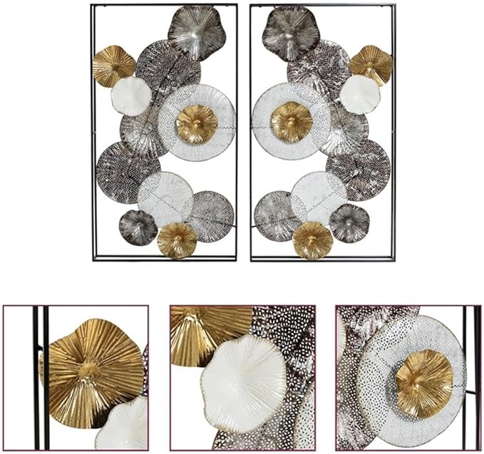 Luxenhome 2 Pieces Metal Wall Art, 35” Abstract Multi-Color Flowers Metal Art Wall Decor, Modern Artwork Accent Living Room, Large Wall Sculptures for Home Decor Living Room, Dining Room, Bedroom Wall Decor